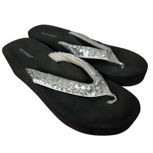 Joe Boxer Black 7/8 Women's Sandals Gray Sequin Wedge